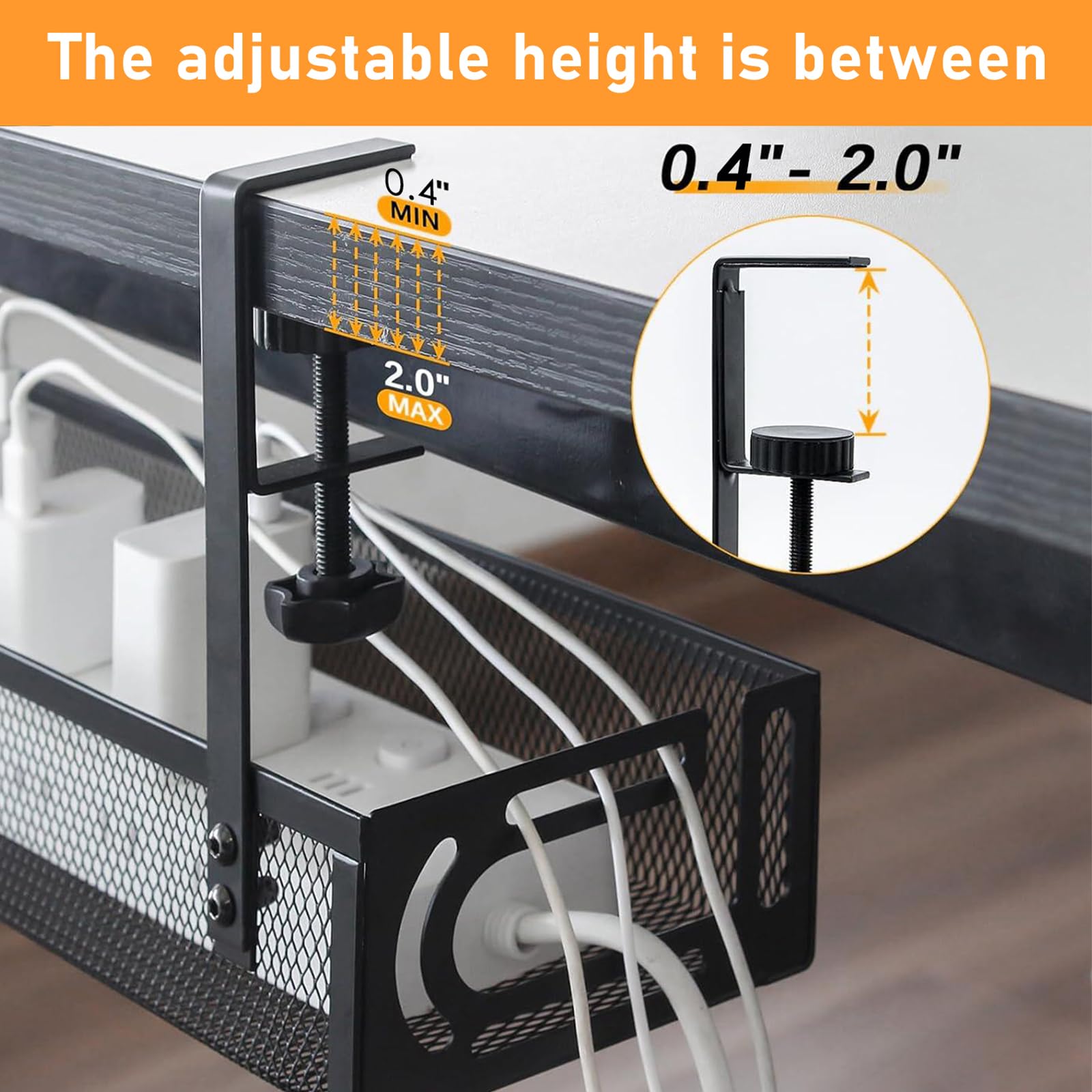 Tivddikun Cable Management, 25''/64CM Long Under Desk Cable Management No Drill - Image 3