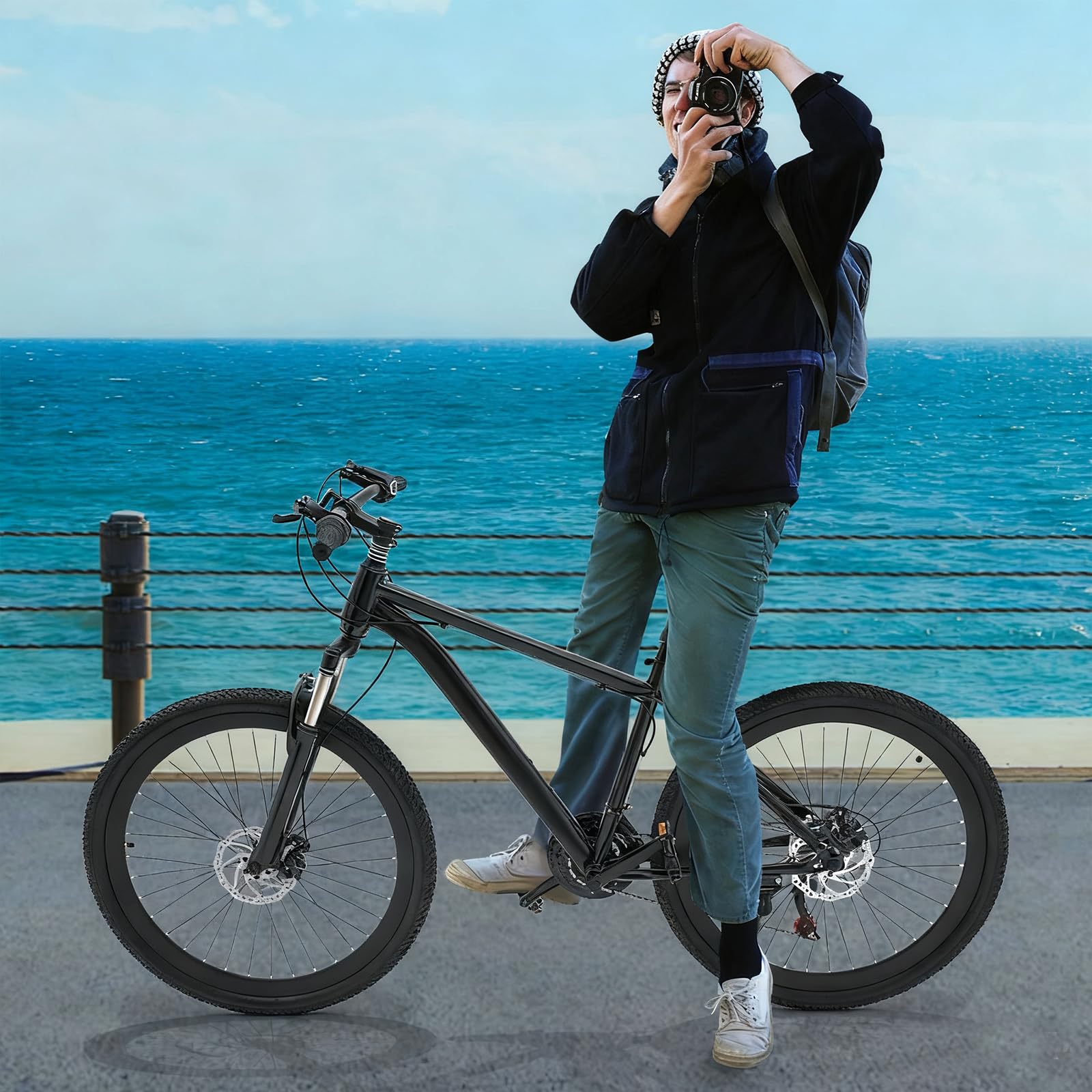 Bicicleta de montaña de 26 pulgadas Fully (21 velocidades), alta calidad MTB de acero de alto carbono con 7 posiciones de posicionamiento y frenos de doble disco, altura ajustable para hombres