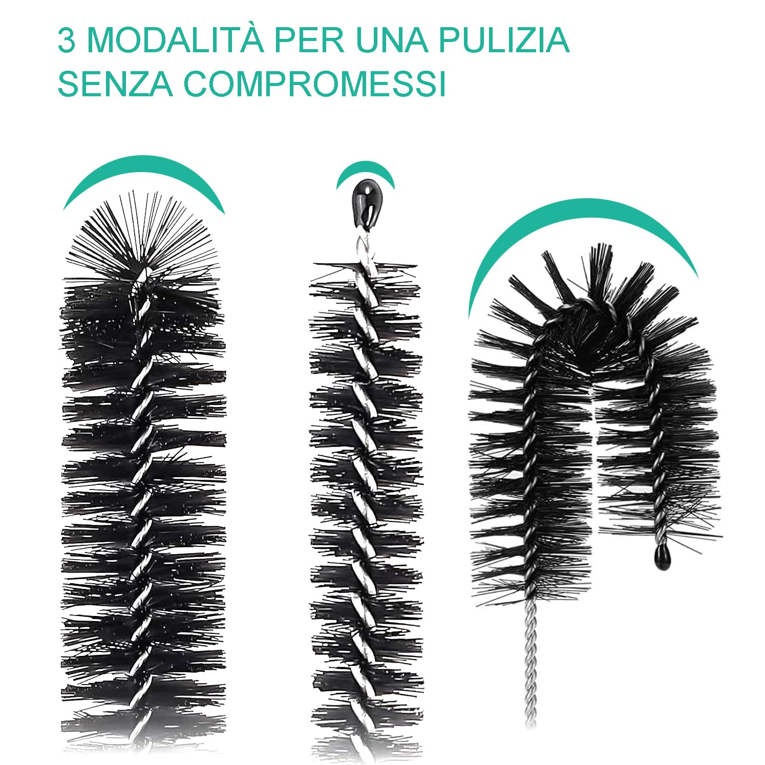 Set di 12 Spazzole per Pulizia, Spazzole in Nylon Lunghezza 21cm con Manico in Acciaio Inox, per Macchina da Caffè, Cannucce, Bottiglie, Tubi del Latte e Spazi Stretti, Multifunzione - Nero