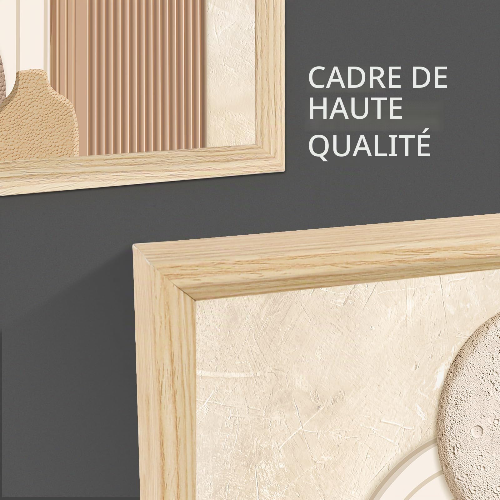 3Pcs Cadre en bois Impression sur Toile Beige Clair et Crème Tableau Silhouette Féminine Peinture Motif Abstrait Neutre Tableau Decoration Murale Salon Chambre Maison 30x40cm x3 (Pas de plexiglas)