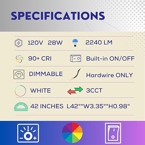 Miniatura 3 de Iluminación LED indirecta para debajo del gabinete de 42 pulgadas, cableada, 2240 lúmenes, 3 ajustes de color, 3000 K3500 K4000 K, luces de cocina