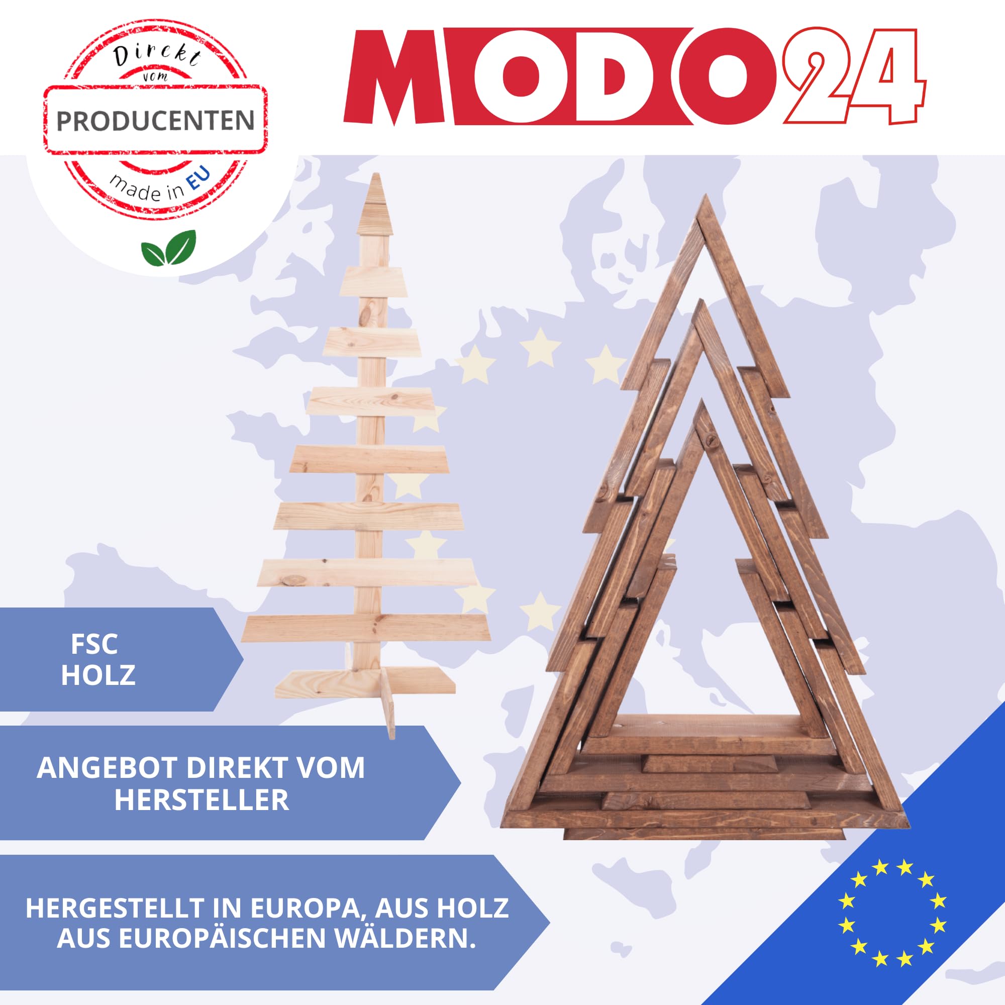 Weihnachtsbaum Holz 3D 75,5x48x9,5 cm, Moderne Weihnachtsdeko, FSC Tannenbaum aus Kiefernholz, Stehender Deko-Christbaum, Handgefertigte Holztanne für Innen & Außen, Farbe: Grün imprägniert