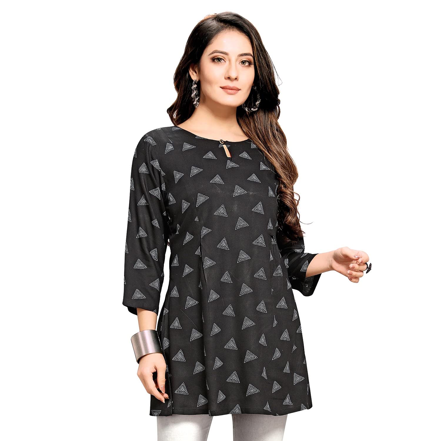 Rayon Fabric Printed Round Neck Short Kurtis for Women Top Dresses Kurti for Girls & Ladies Kurtis