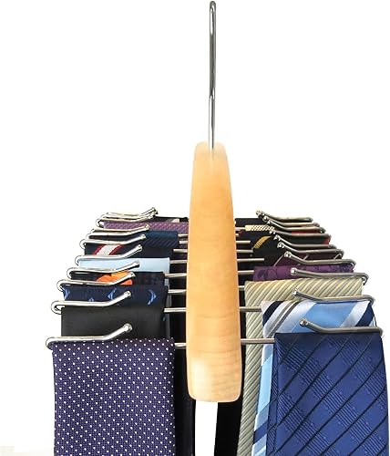 Miniatura 7 de HANGERWORLD Soporte organizador de corbatas colgante  Percha de madera de primera calidad con 24 ganchos plegables para accesorios para ahorrar