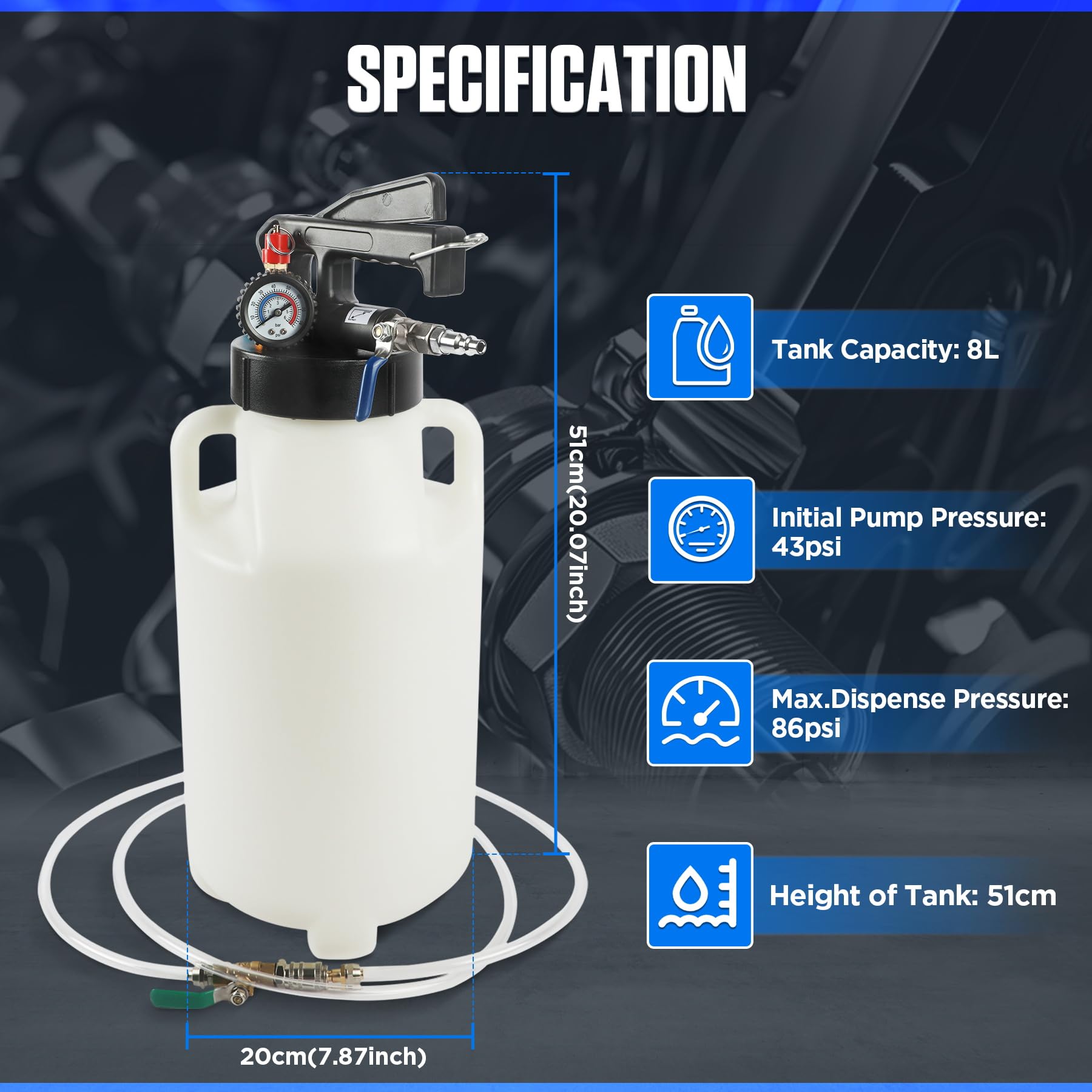8L Pompe de remplissage d'huile de transmission avec 26 adaptateurs de remplissage, distributeur pompe transfert de fluide ATF compatible avec BMW, Ford, Audi, etc.