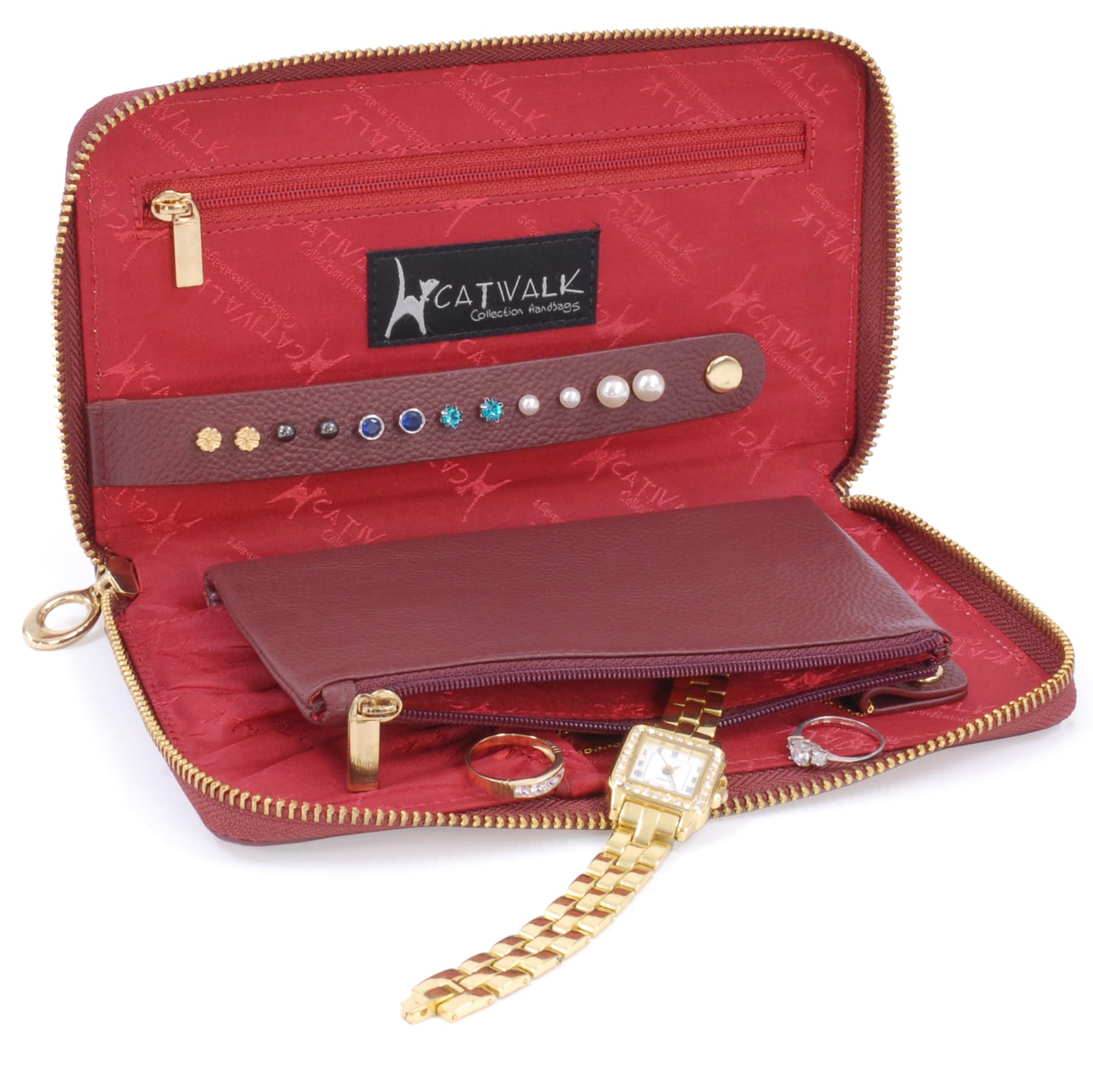 Portagioie Da Viaggio Con 5 Tasche E Cerniera – Tessuto Oxford 12x12x2 Cm, Compatto E Antigraffio, Rosa