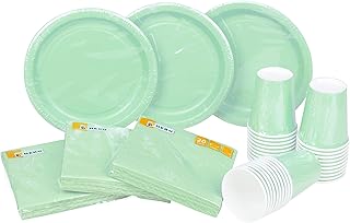 HEKU Juego desechable para fiestas, 120 piezas en color menta, adecuado para 30 invitados, incluye platos de papel, vasos de fiesta (0,25 l) y servilletas (33 x 33 cm), ideal para fiestas, barbacoas,