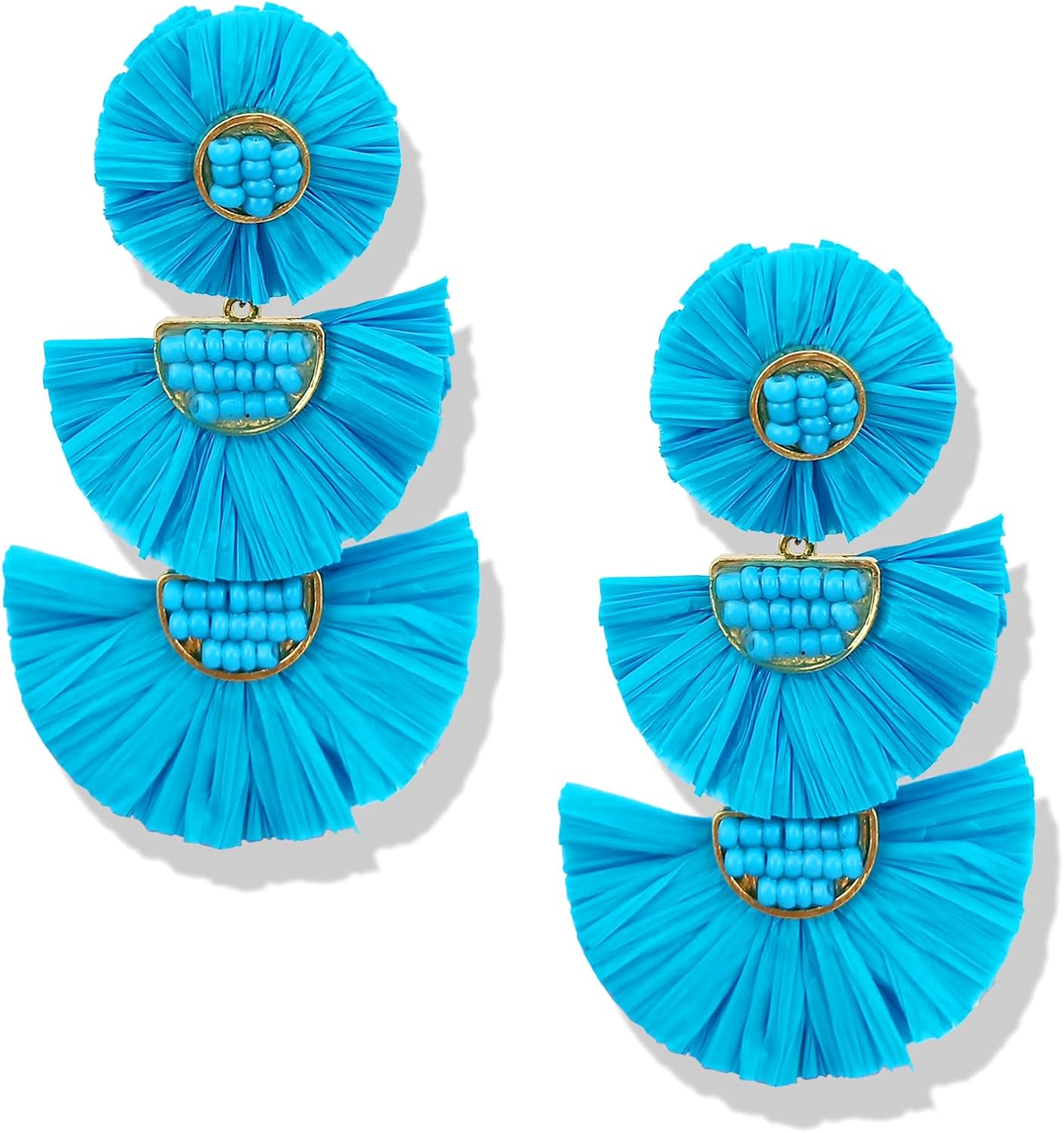 Statement Earrings Beaded Raffia Palm Bohemian Drop Dangle Earrings for women