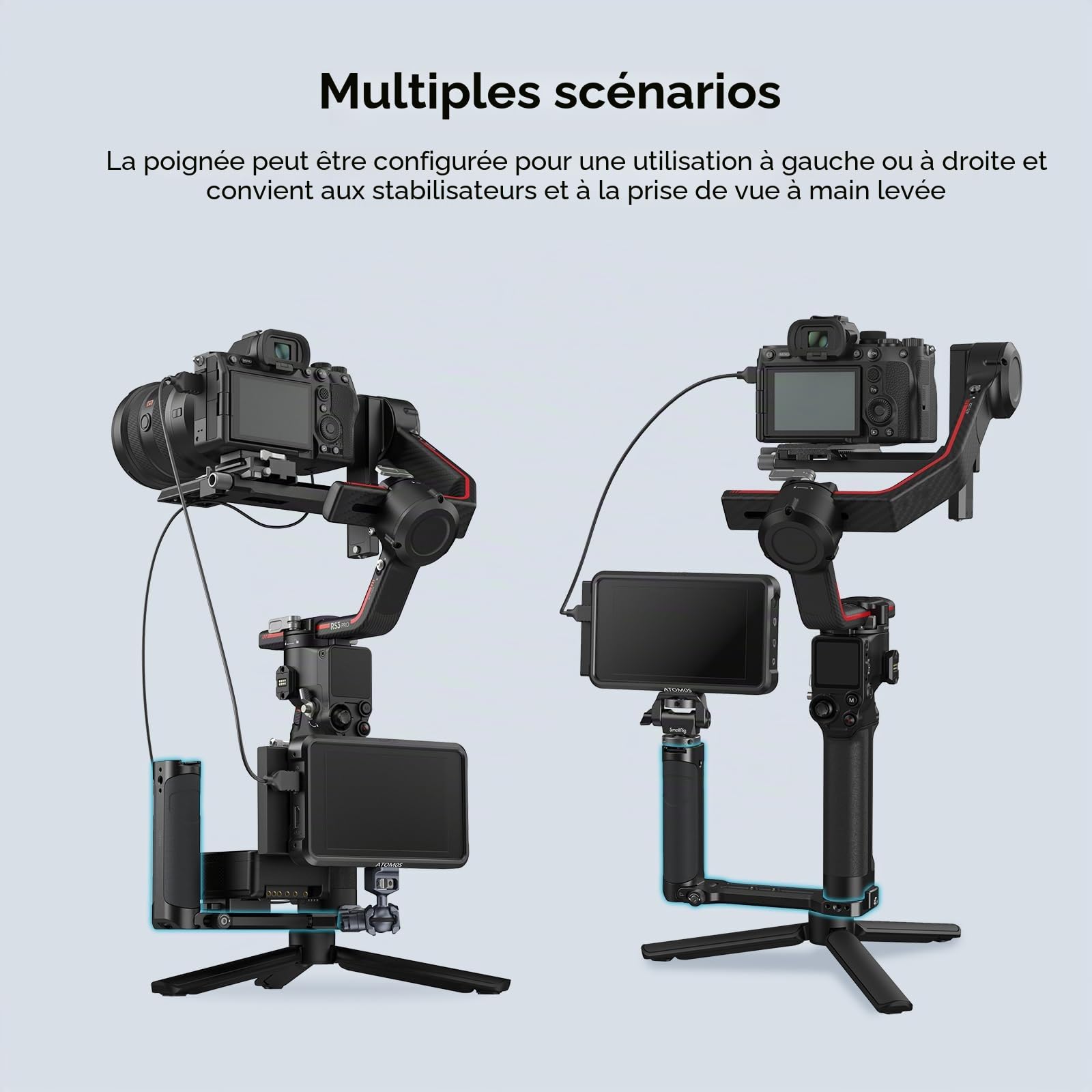 SMALLRIG Poignée Latérale en Aluminium avec Design Plié pour DJI RS 4 Mini/RS 4/RS 4 Pro/RS 3/RS 3 Pro/RS 3 Mini/RS 2/RSC 2/Ronin-S/Ronin-SC, pour ZHIYUN Crane 2S/2/V2-2786C