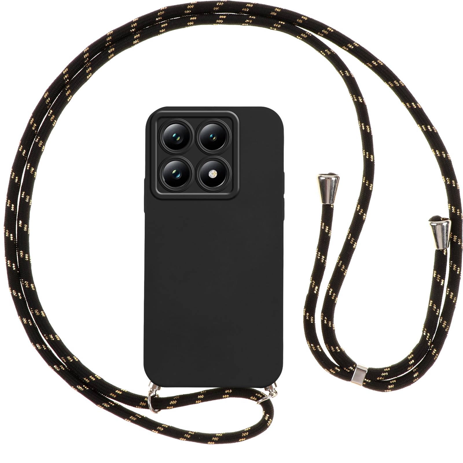 XTCASE Cover con Cordino per Xiaomi 14 Pro, Custodia Trasparente con Collana Tracolla Laccio Collo Ultra Sottile Morbido TPU Silicone Antiurto AntiGraffio Case, Nero