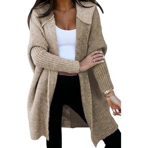 Astylish Women 2024 Open Front Long Sleeve Hooded Knit Cardigan Sweaters Color Block Outwear Coat