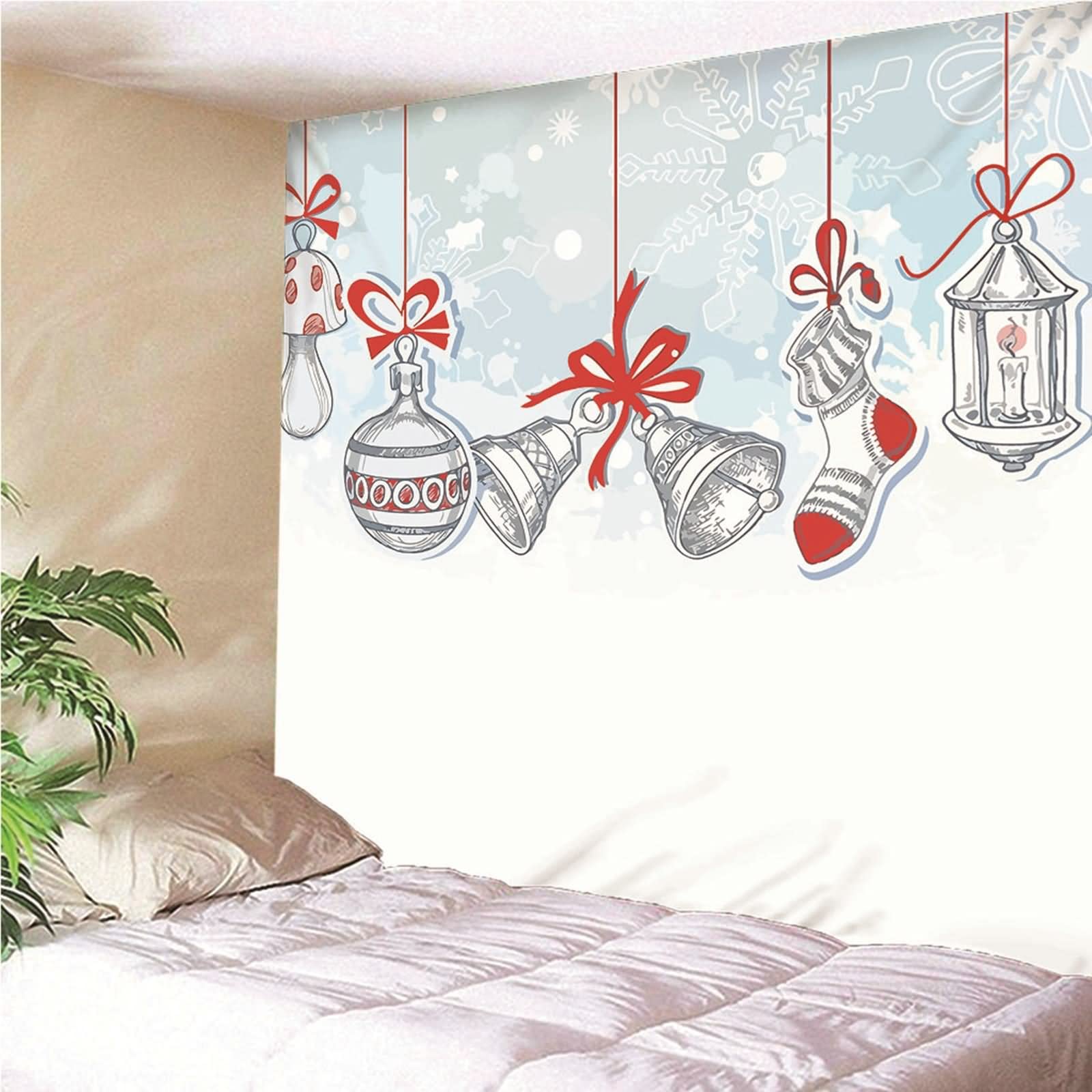 Tapices Salon, Decoración Cocina Pared Patrón de Colgante de Tema Navideño Poliéster Blanco Rojo 210x140CM