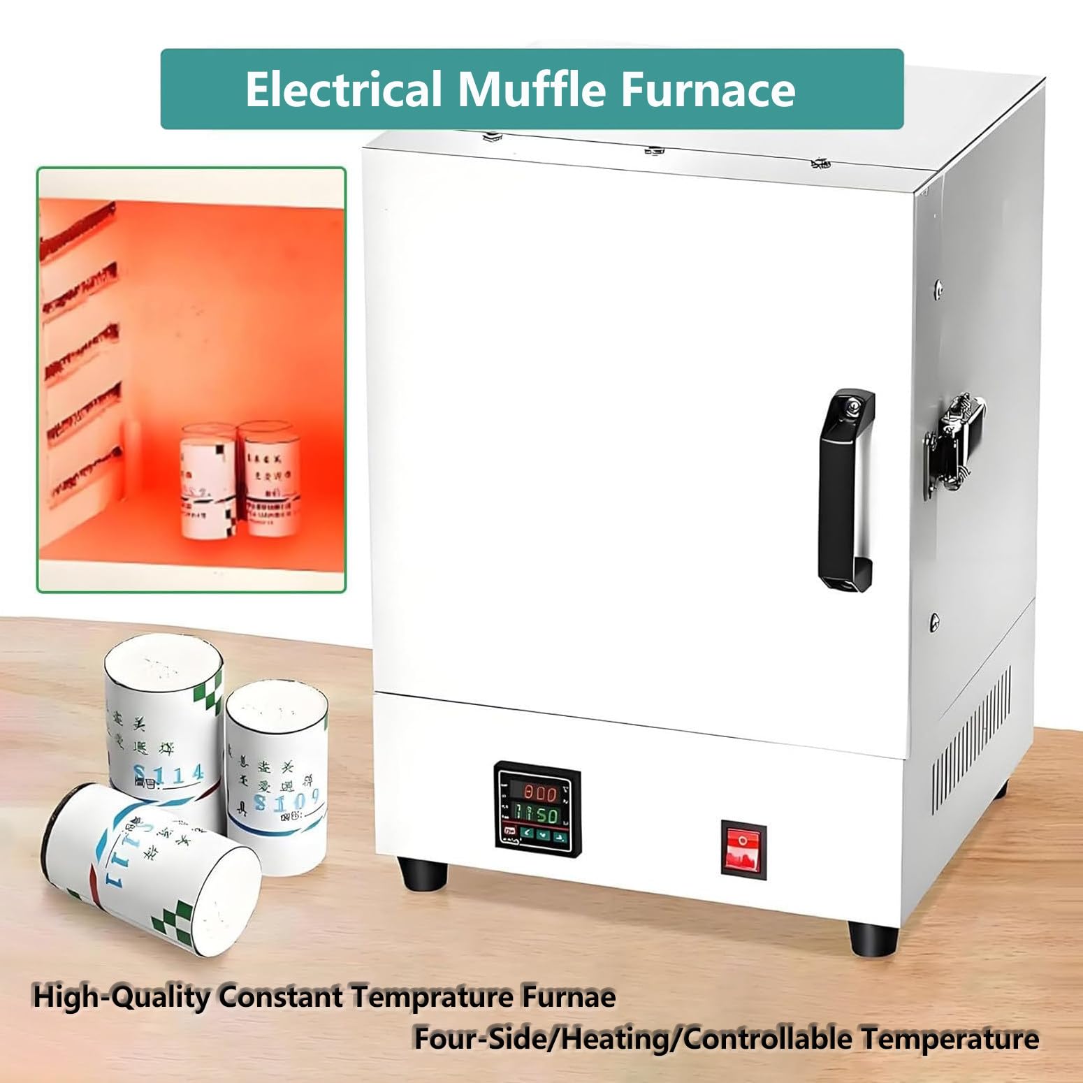 Horno de Mufla de Cerámica Eléctrico de Laboratorio 2000W,Horno Eléctrico de Calcinación 1150℃ para Fusión de Metales,con Guantes y Pinzas Resistentes al Calor,para Odontología,Trabajos Cerámicos
