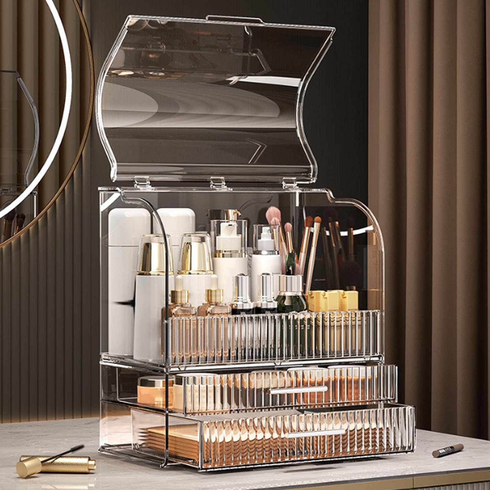 Organizzatore per la cura a pelle 'organizzatore per trucco, cassetti di stoccaggio cosmetico portatili Case -a prova di cosmetici, grande display di cosmetici con scatola da 2 (con coperchio)