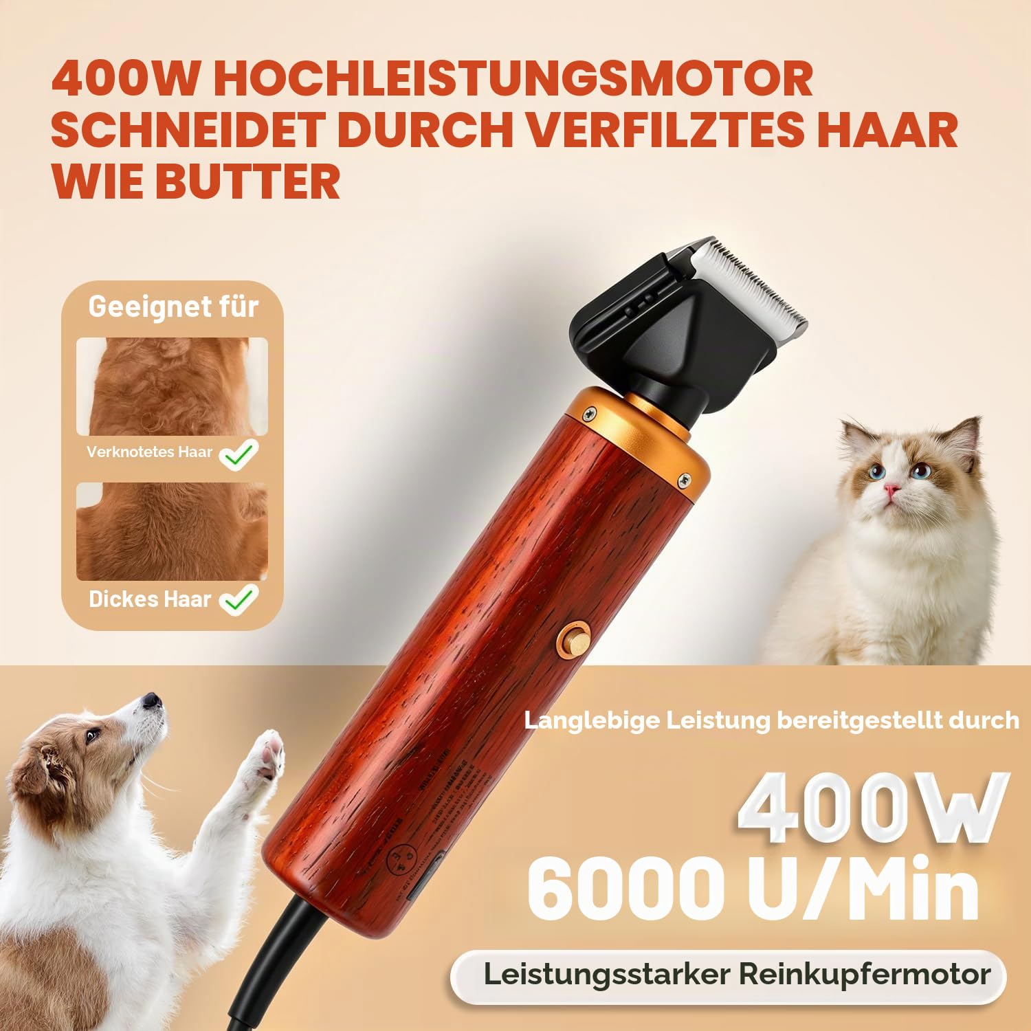 CGOLDENWALL Hundeschermaschine 55W, Leise, 3m Kabel, Hunde Katzen