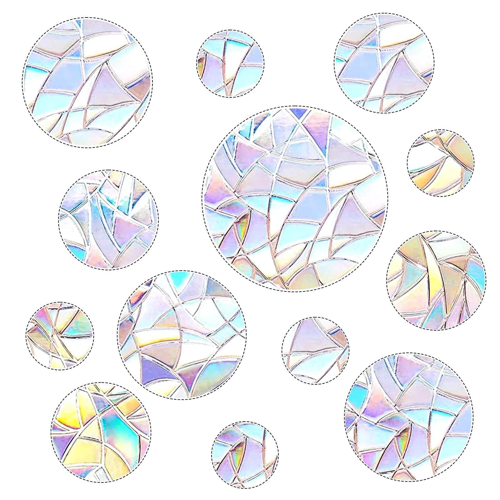 Jootuepo Rainbow 3D Window Film, 39Pcs Anti-Collision Window Stickers Circle Windows Decals Non Adhesive Reusable Clings Bird Strike Prevention Windows For Home Kitchen Glass
