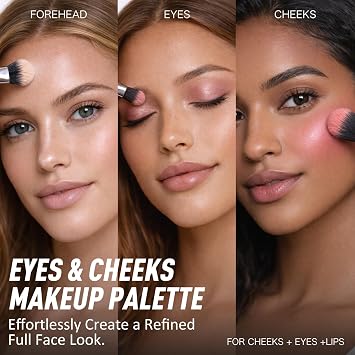 Eyes & Cheeks Makeup Palette - 4-in-1 Eyeshadow, Blush, Highlighter & Bronzer with Smooth Velvet Texture that Blends Easy, Travel-Friendly Full Face Makeup Kit, Perfect Palette Gift for Women