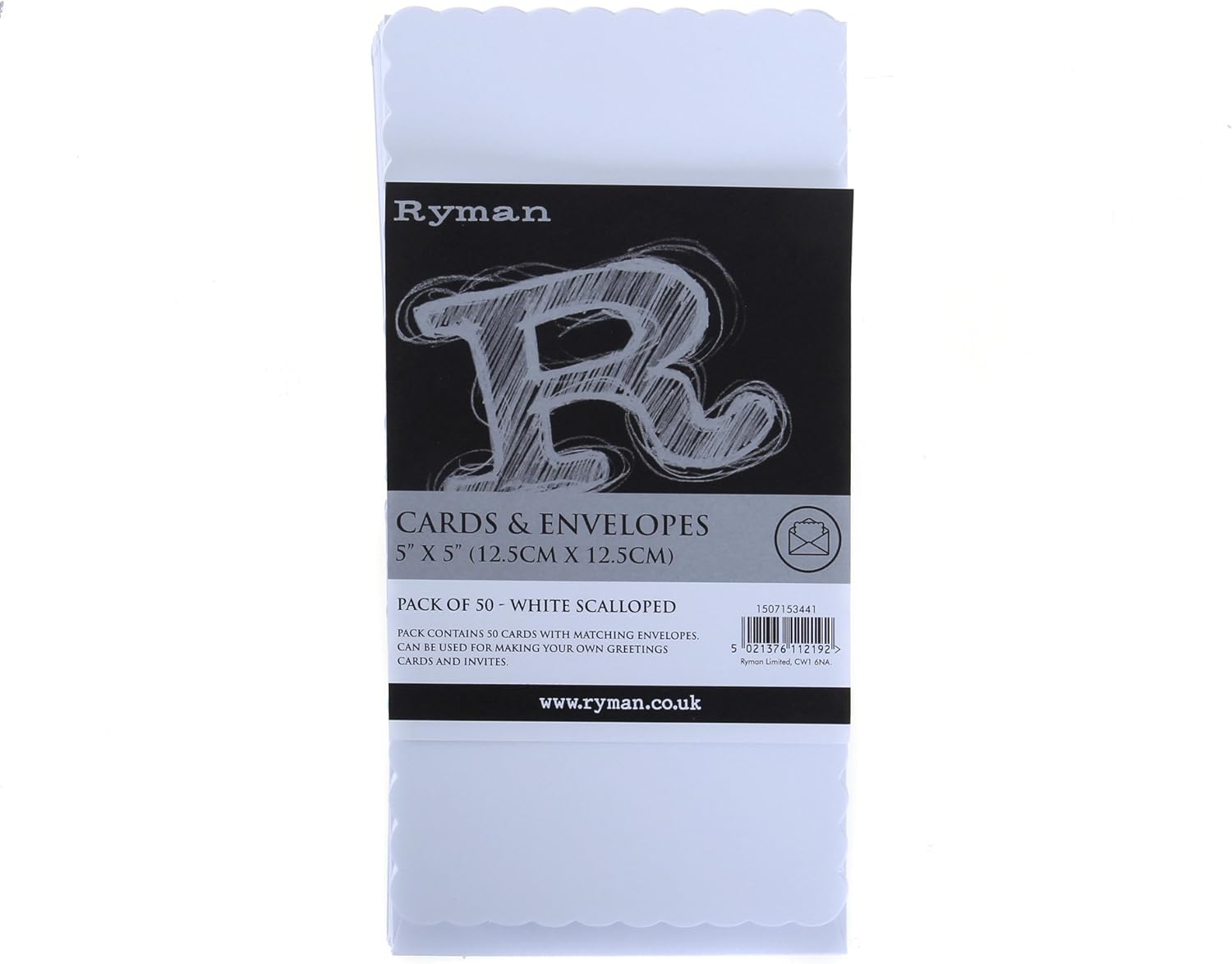 Ryman Cards And Envelopes Scalloped 5X5 250Gsm Pack Of 50