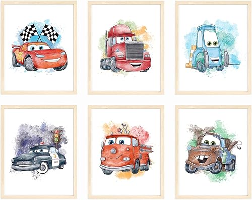 Miniatura 1 de Nistio Póster de película de coches decoración de pared póster de película de coches Rayo McQueen juego de 6 8 x 10 pulgadas sin marco