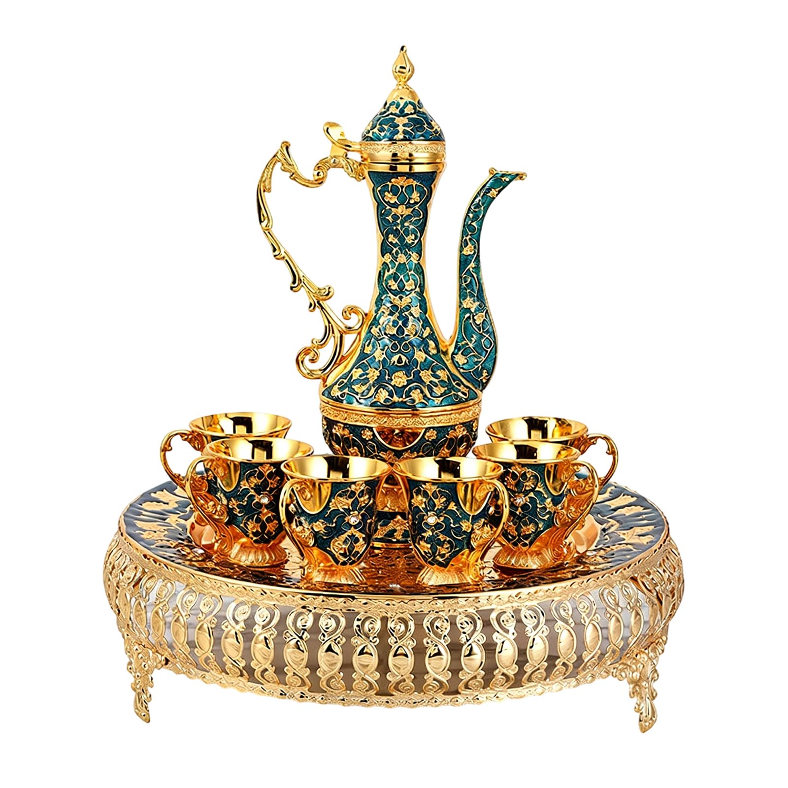 MALSSE Retro Coffee Pots Set Including Tray and Teapot, Metal Cups Tea Service Set Cup Sets Turkishs Teapot Tea Service