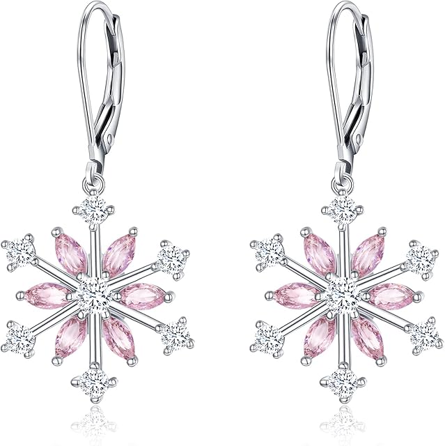 EVER FAITH Snowflake Dangle Earrings, 925 Sterling Silver CZ Snow Flake Levelback Earrings Christmas Accessory