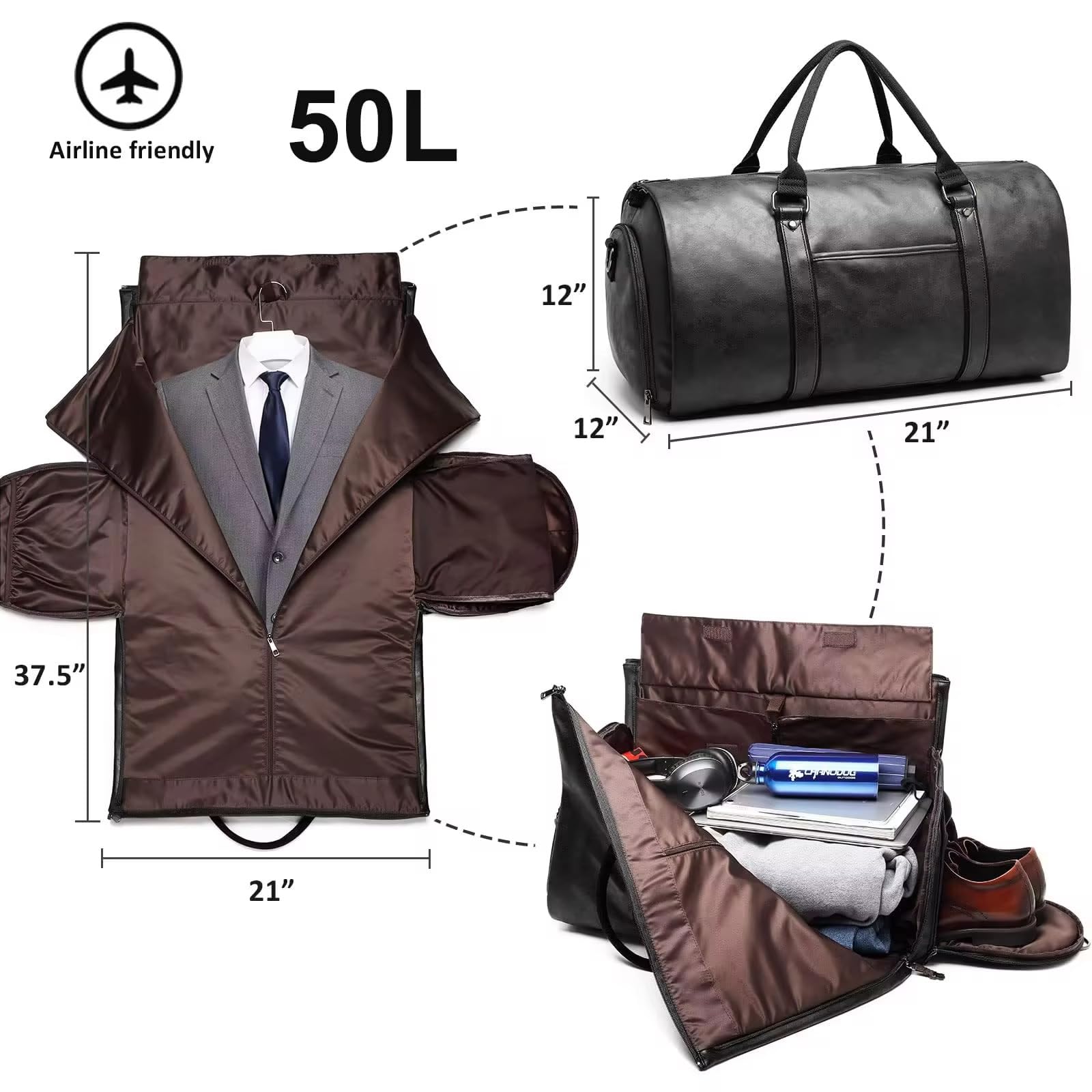 Sac de Voyage Pliable,Housse Costume Homme,Sac De Vêtements Pliable, avec Pochette À Chaussures,Sac De Costume Suspendu De ge