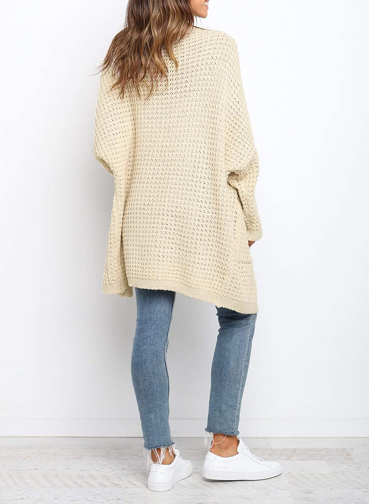 Uusollecy Cardigan Mujer Larga Chaqueta Punto Grueso Monocolor para Otoño e Invierno Abrigo Informal con Bolsillo