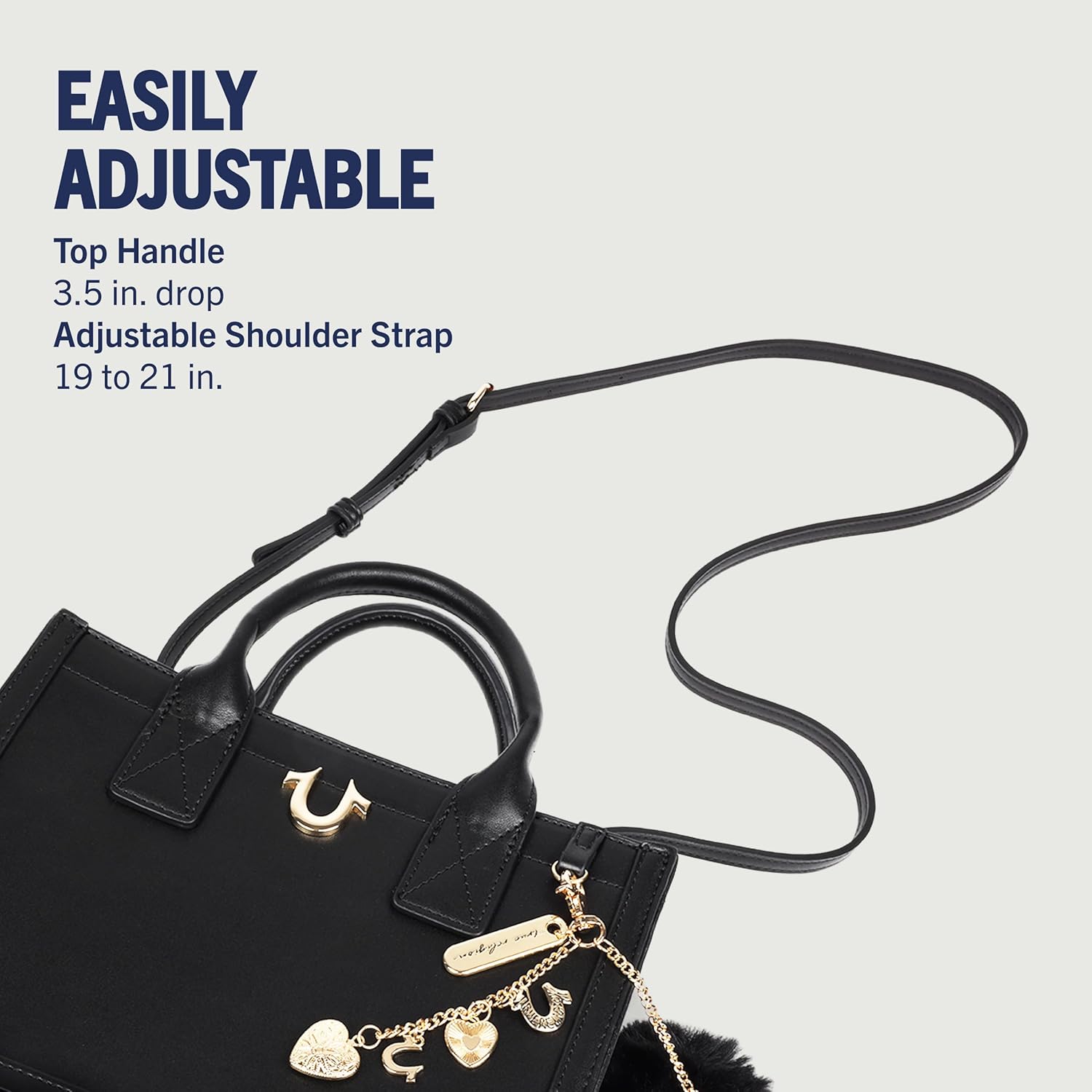 True Religion Pom Dangle Modern Tote, Structured Shoulder Bag with Removable Pom Charm, Spacious Interior - Image 4