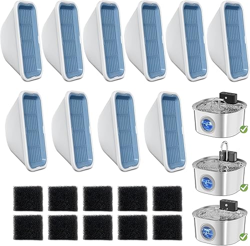 Paquete de 20 filtros de repuesto para fuente de agua para gatos para fuentes de agua de acero inoxidable de 108 oz3.2L 309A309B309C, 10 filtros y