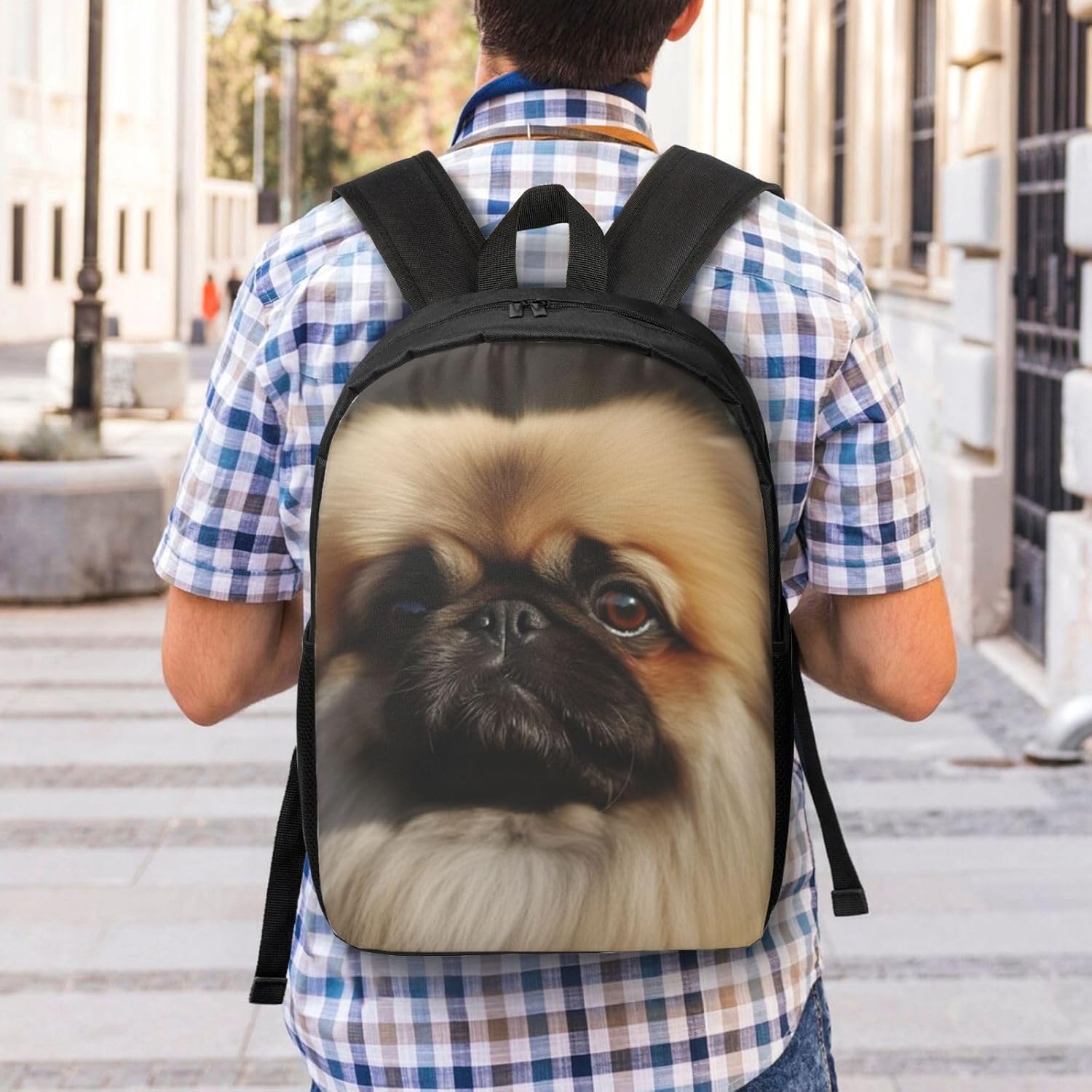 Backpack for Men Women Casual Daypack Cute Pekingese Laptop Backpack 17 In Lightweight Travel Backpack for Work Hiking