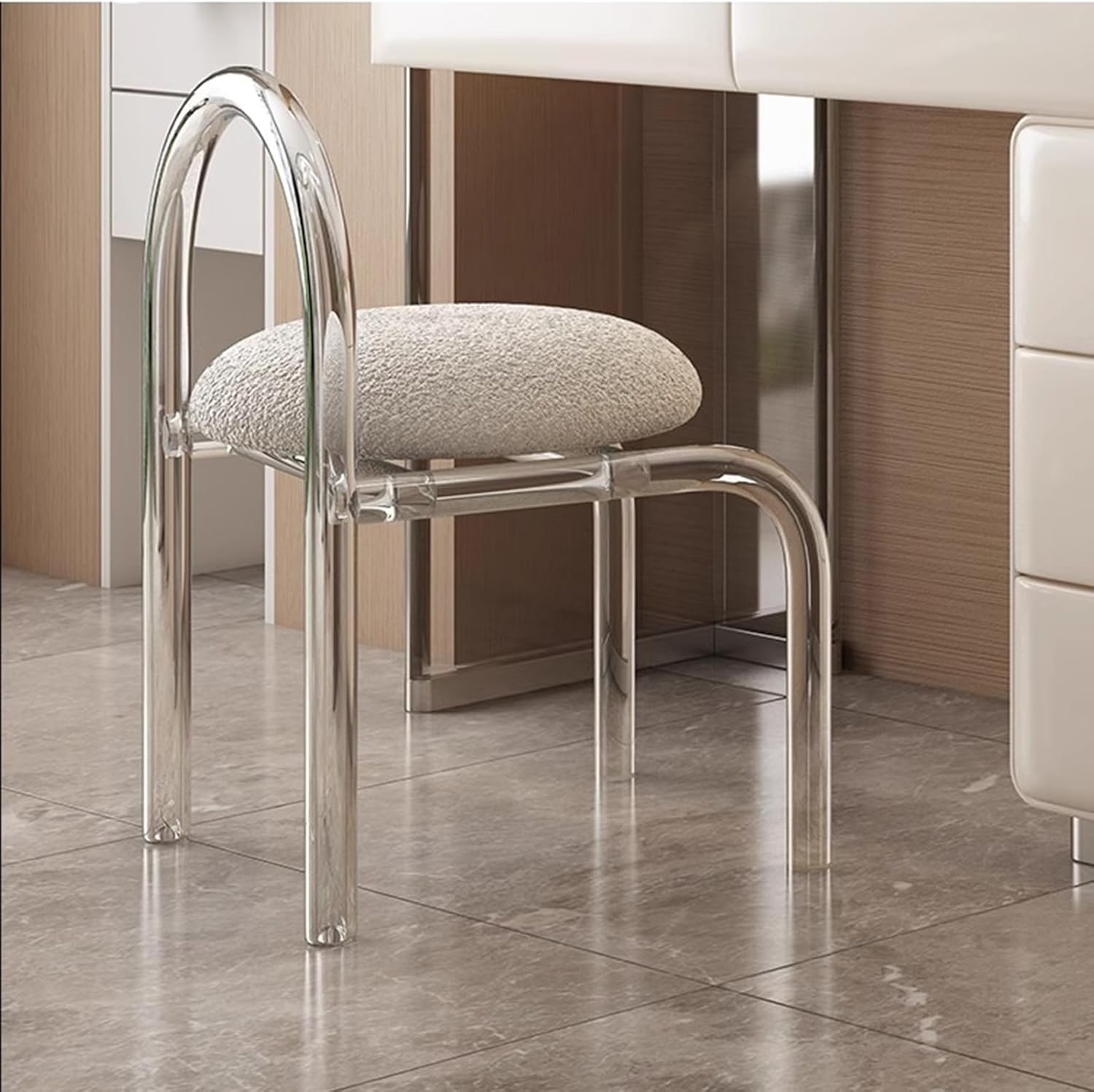 YZABEL White Vanity Desk with Storage Cabinets and 2 Drawers, 47" Dressing Table with Cushioned Chair and Lighted Mirror for Bedroom Makeup Room