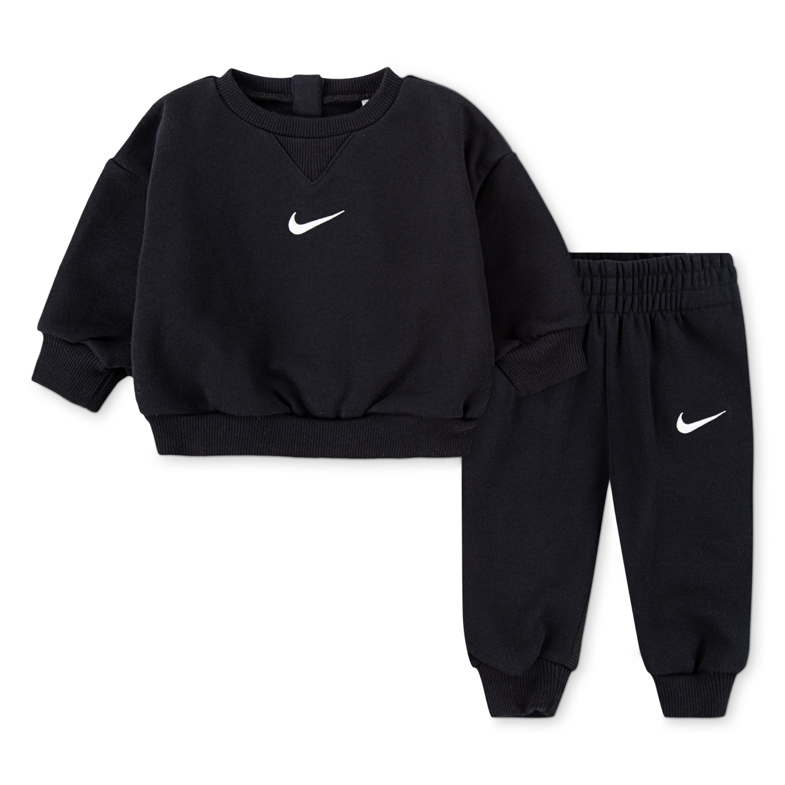 NIKE Baby Essential Fleece Crew Set, Black, 0/3 Months