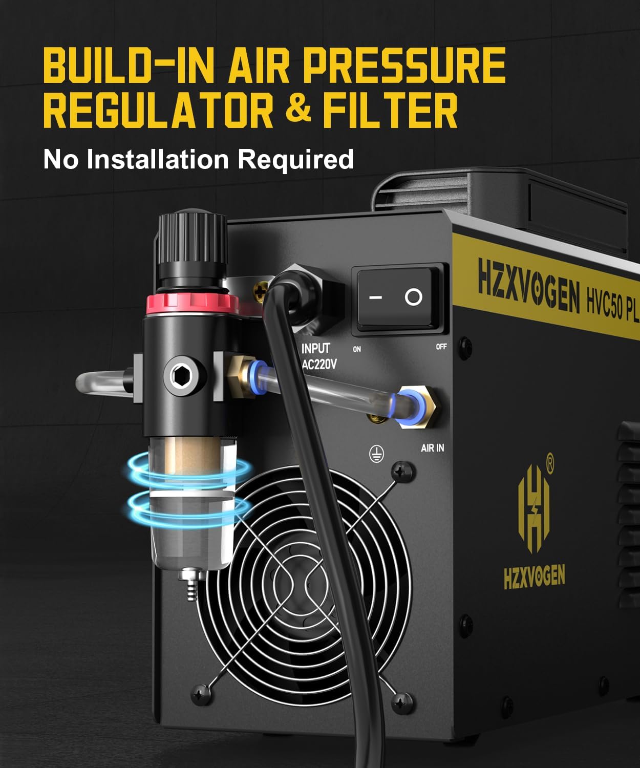 H HZXVOGEN Taglierina al Plasma 50A 230V, Taglio Max Acciaio 15mm, Taglio Pulito 8mm, Inverter IGBT DC, Accensione HF, Display Digitale, Raffreddamento Intelligente per Principianti e Hobbisti