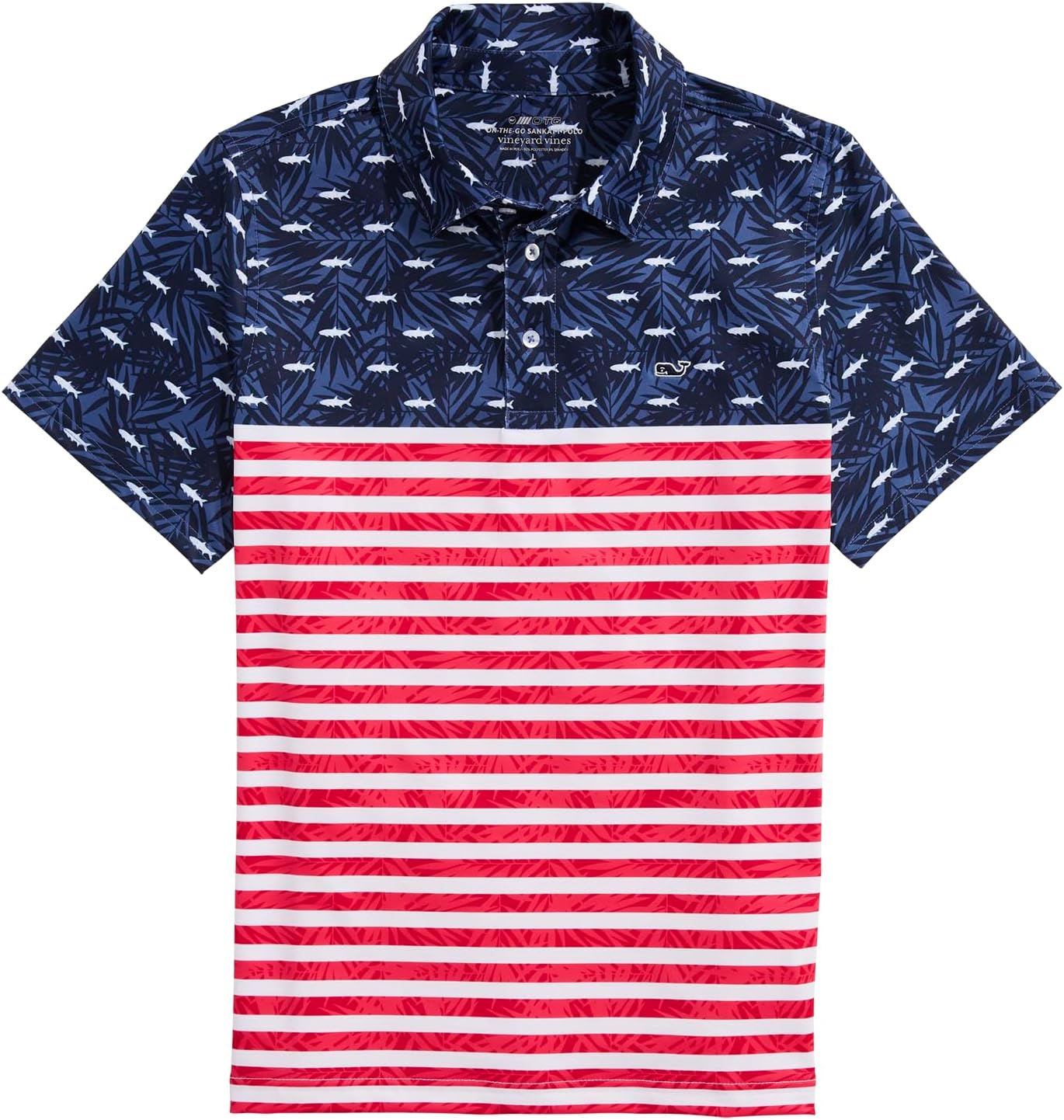 Vineyard Vines Boys' Boys' USA Fish and Palms Printed Sankaty Polo