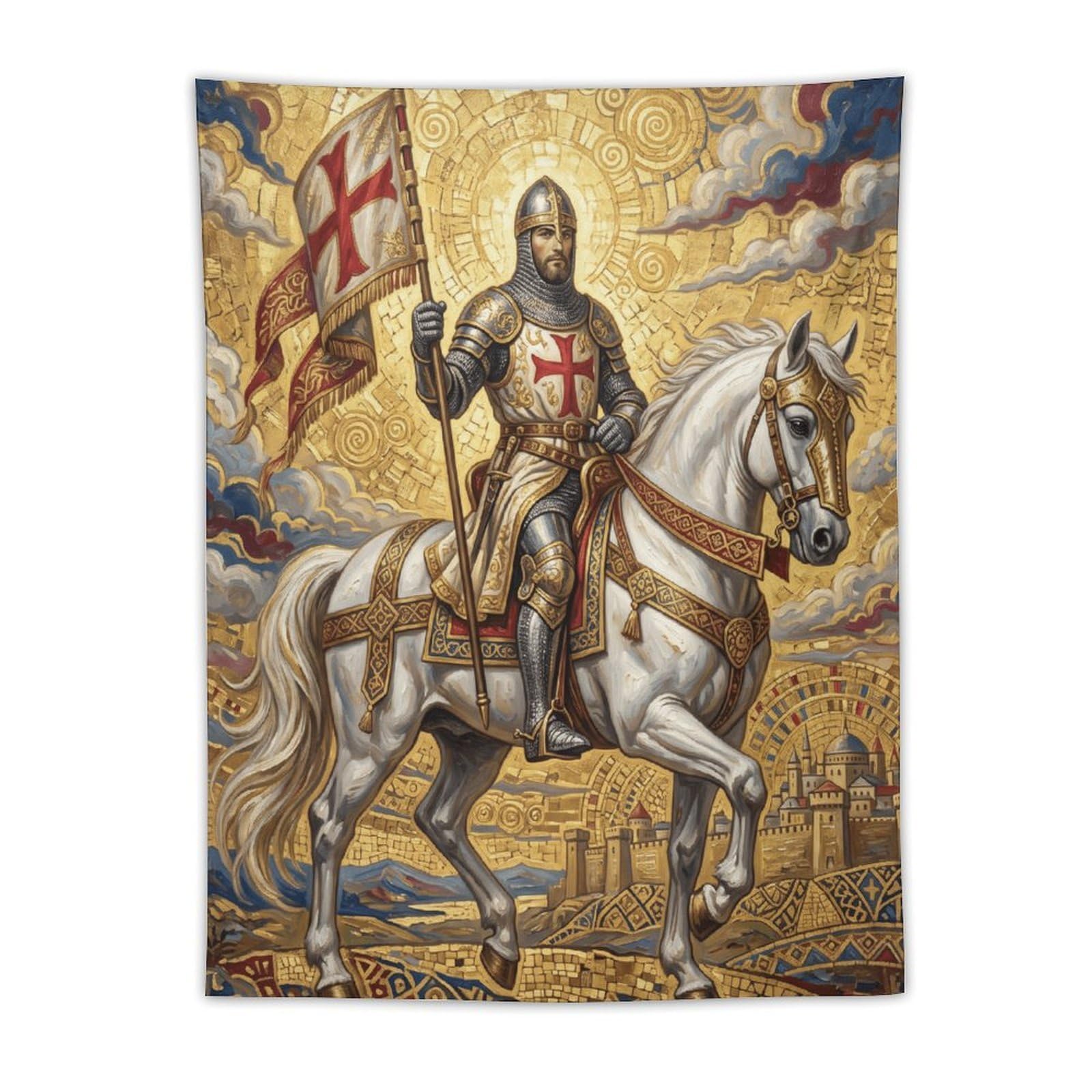 W7C8U2X3 Templar Knight Wall Tapestry, Medieval Illustration, Dorm Room