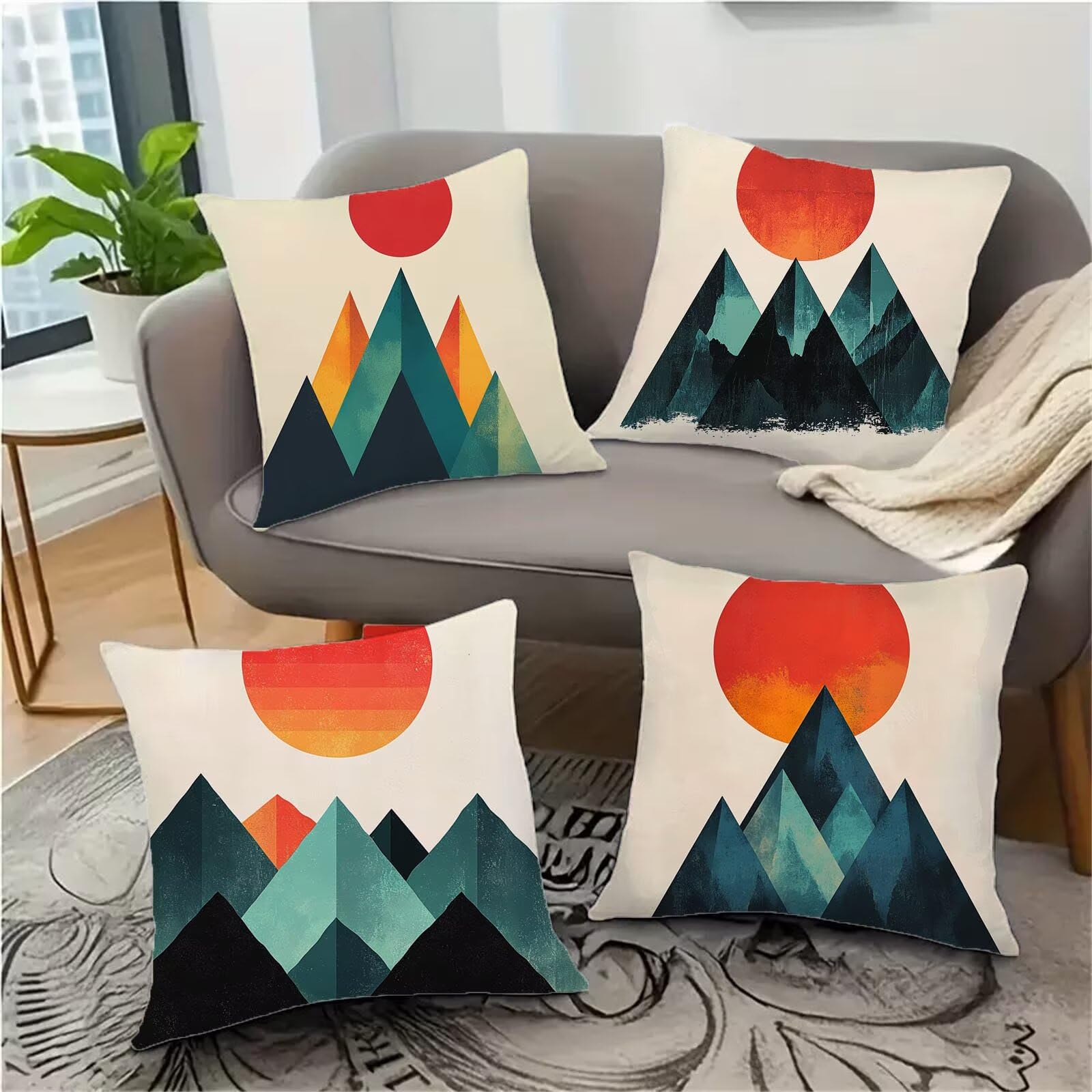 Funda Cojin 60x60cm Pack 4, Crema Impresión Doble Cara Cojines Ssofa Atardecer Fumdas Cojines Cuadradas Lino Fudas Almohadas con Cremallera Oculta para Sala Dormitorio Jardín Otoño Decorativo LX-727