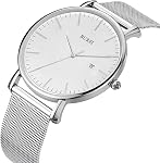 BUREI Men's Wrist Watch Ultra Thin Quartz Analog Minimalist Stainless Steel Watches for Men.