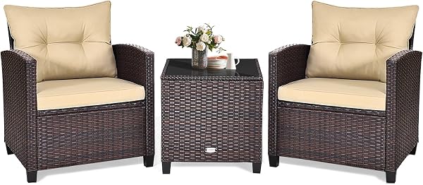 KOTEK Juego de muebles de patio de 3 piezas con cojines
