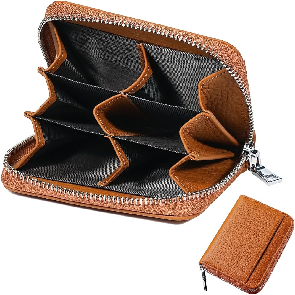 Yocipa 本革 コインケース 6つの仕切り レディースミニ財布メンズ RFID 小銭入れ付き 便利 小さい 多機能 財布 コンパクト男女兼用 (キャメル)... 手のひらサイズ