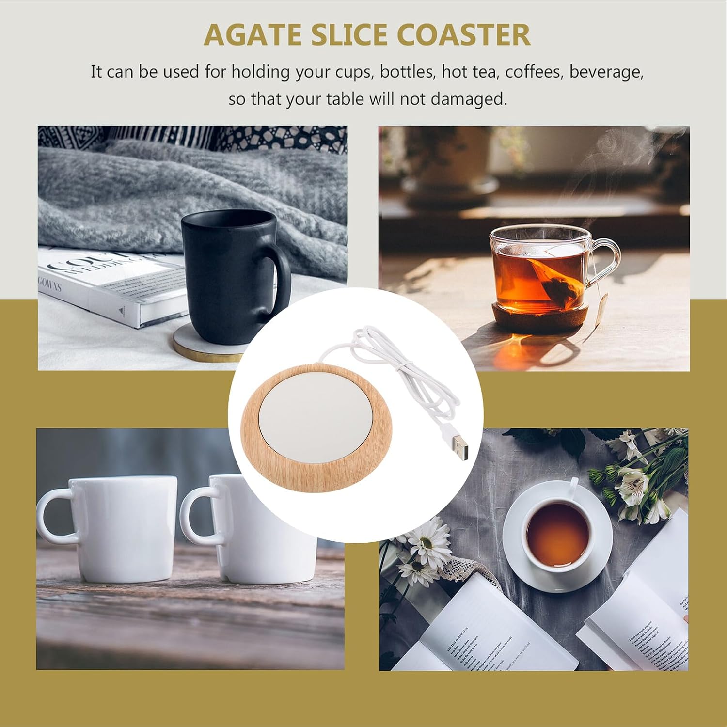 USB Cup Warmer Aluminum Metal Heating Coaster with Safety Protection Lightweight Portable Design for Desk Coffee Tea Cocoa Heating Pad