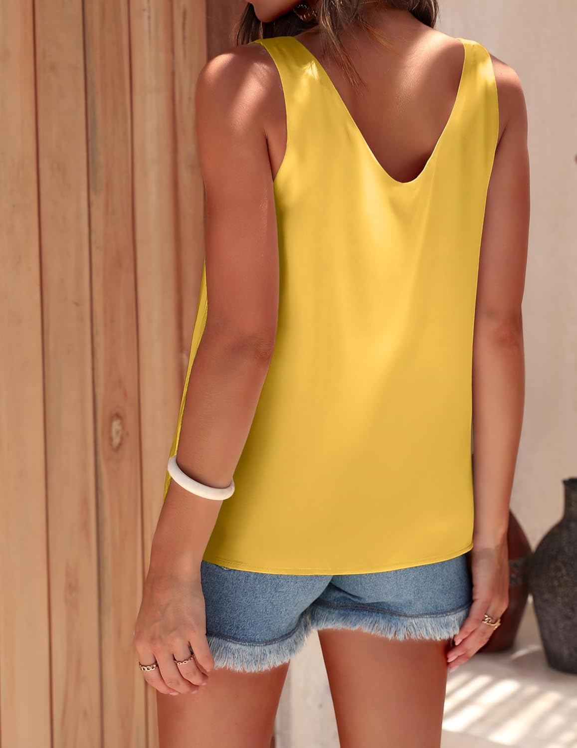 Ekouaer Womens Silk Satin Tank Tops V Neck Casual Sleeveless Tops 2025 Basic Camisole Tank Cami - Image 4