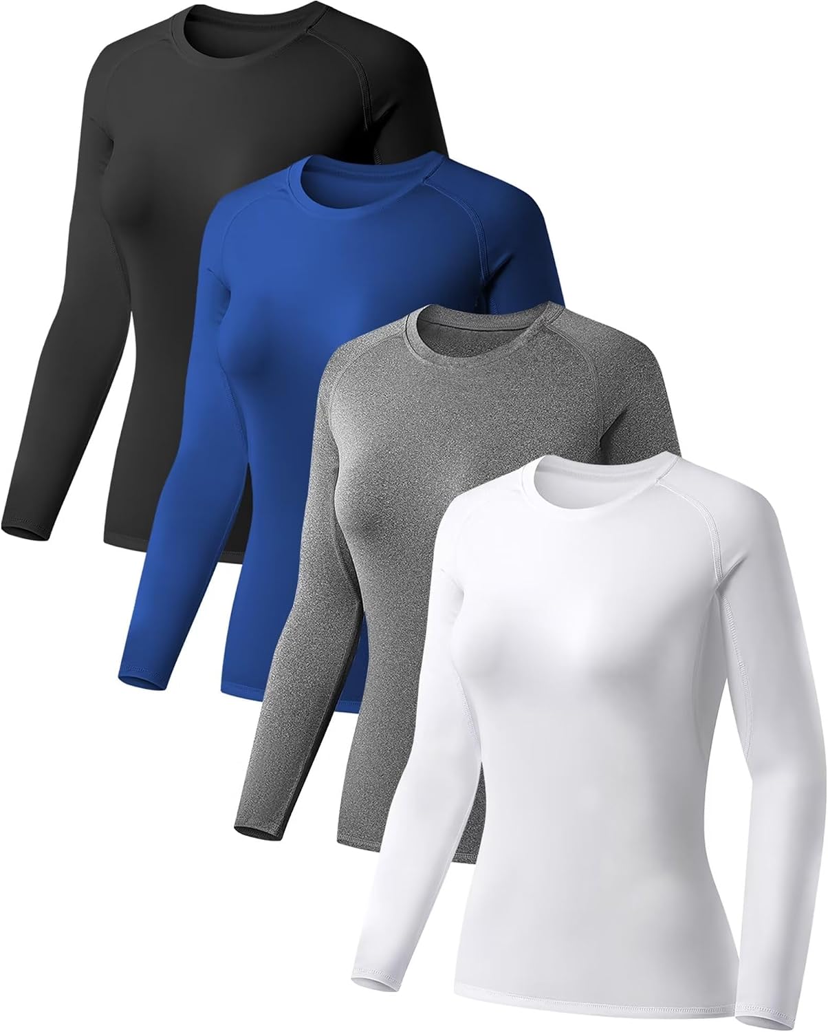 4 Pack Women's Compression Shirts Long Sleeve Workout Athletic Top