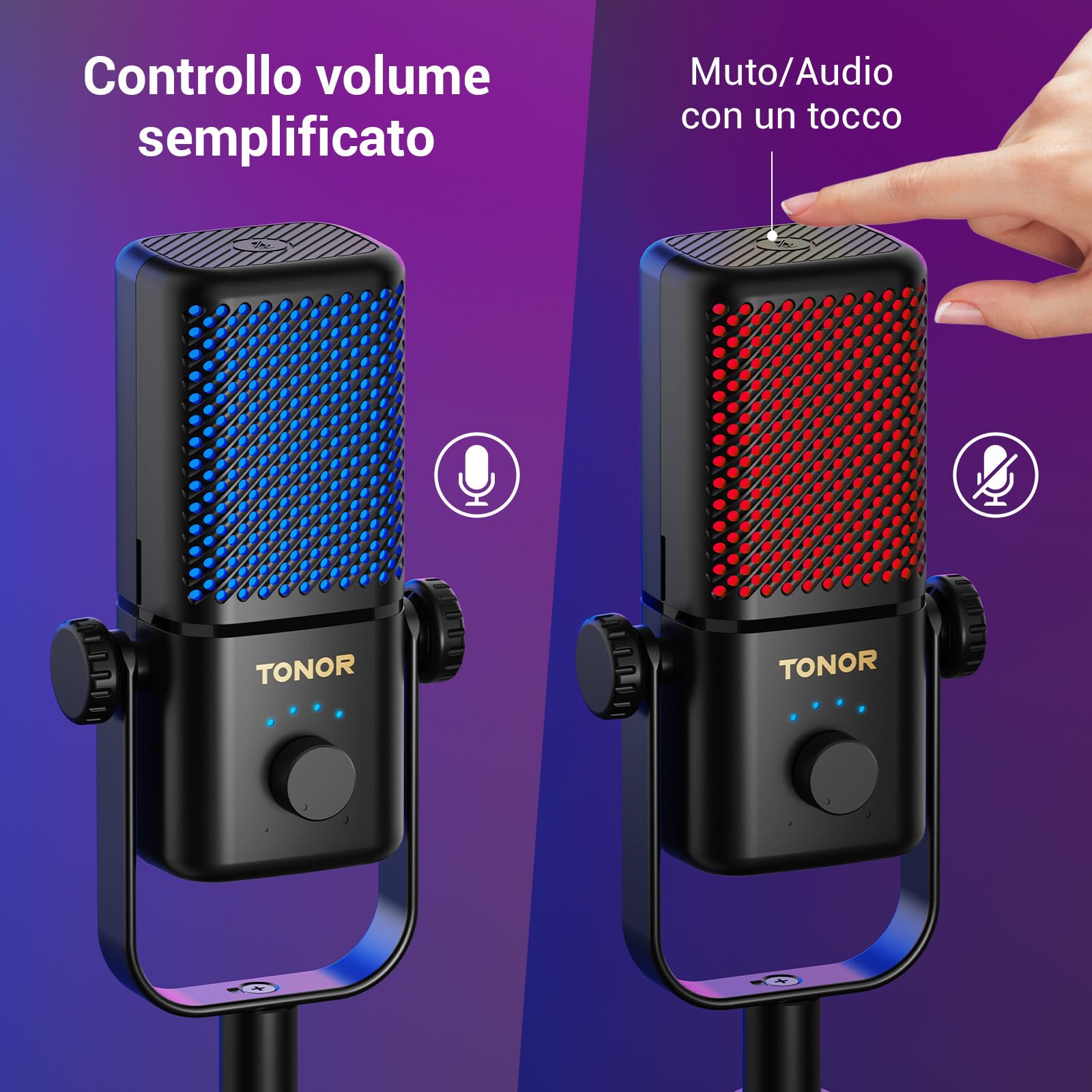 TONOR Microfono Gaming Compatibile con Xbox, Microfono RGB per Streaming con 30H di Autonomia,Basso Rumore,Silenziamento con un Tocco,Ricarica Rapida,Compatibile con Scheda di Acquisizione,200cm,TCX3+
