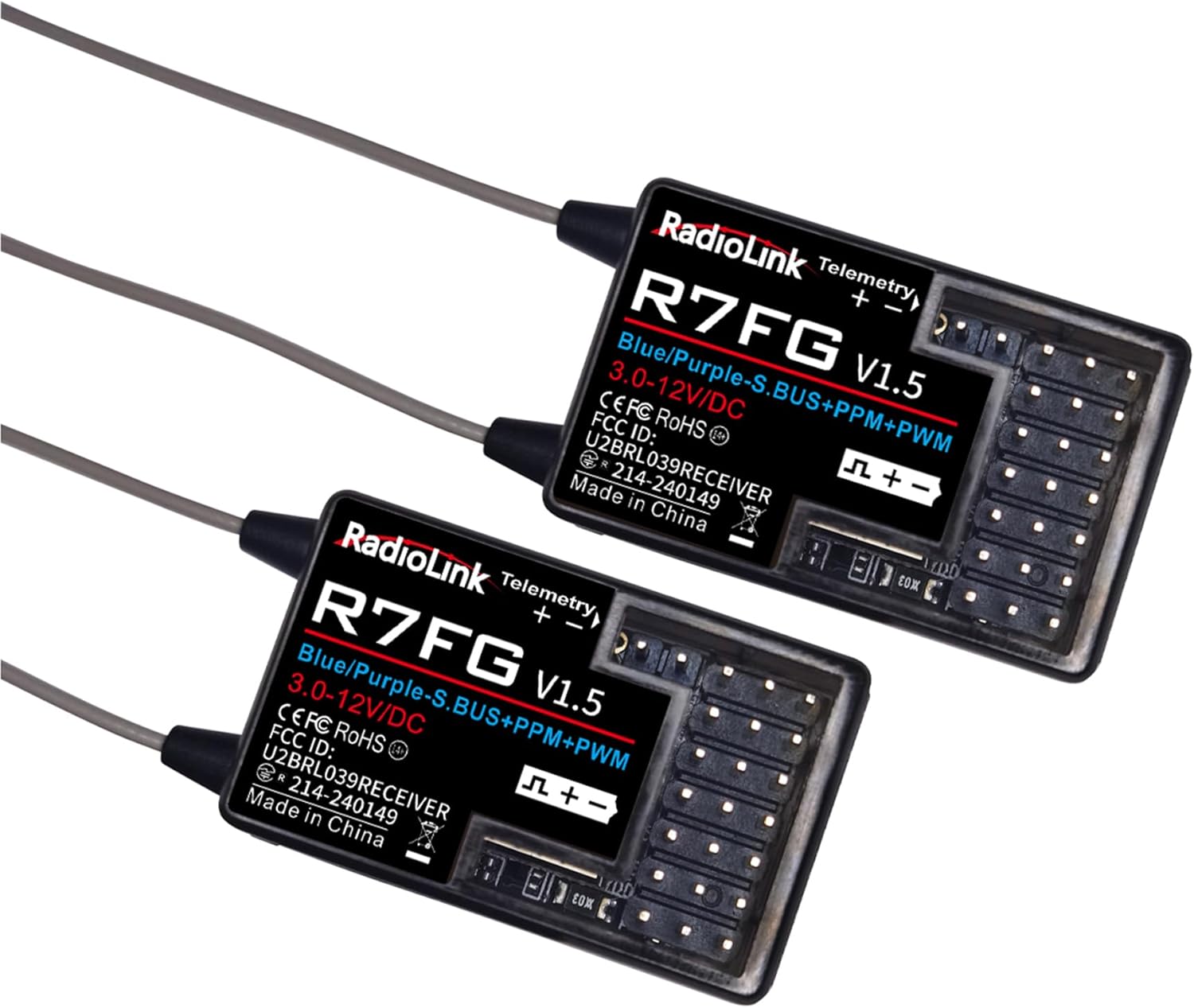 Radiolink R7FG 7 Channel Gyro Receiver 2.4GHz Integrated Telemetry Long Range Control for RC Car Boat Compatible Radiolink Transmitter RC6GS V3/RC6GS V2/RC6GS/RC4GS V3/RC4GS V2/RC4GS(2 Pcs)