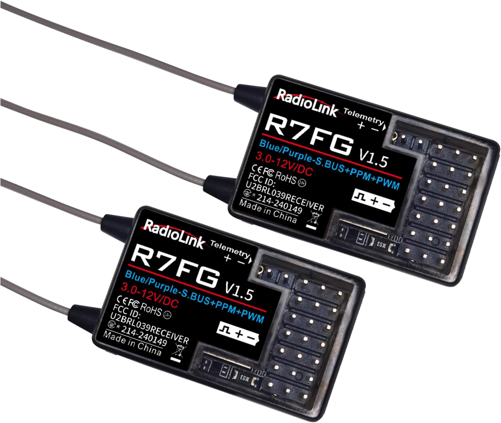 Radiolink R7FG 7 Channel Gyro Receiver 2.4GHz Integrated Telemetry Long Range Control for RC Car Boat Compatible Radiolink Transmitter RC6GS V3/RC6GS V2/RC6GS/RC4GS V3/RC4GS V2/RC4GS(2 Pcs)