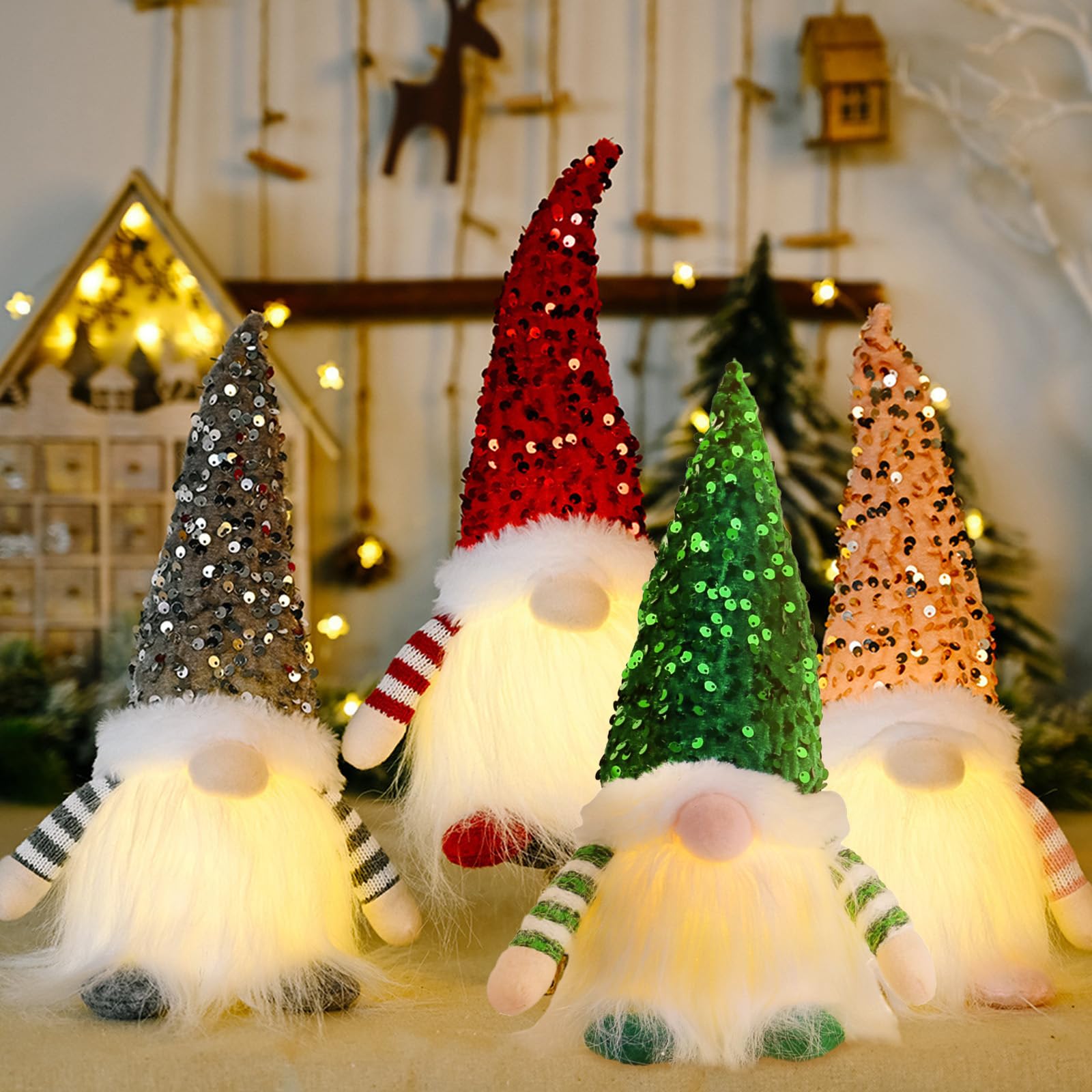 UCAMP Gnomo LED de Navidad,4 Pcs Gnomo NavideñO Iluminado Papá Noel,Gnomo de Navidad,Decoración Navideña Enana,Gnomo Navideños con luz,Adorno De Mesa Navideño,Adornos Navideños,para Fiestas Navideñas