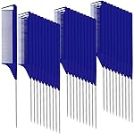 Patelai 30 Pieces Parting Comb for Braids Steel Hair Pin Rat Tail Carbon Fiber Heat Resistant Teasing Combs with Stainless Steel Pintail(Navy Blue)