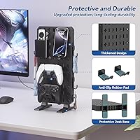 Vista 7 de KDD RGB Desk Pegboard Organizer - Compact Freestanding Gaming Desk Decor with Controller & Headphone Holder, Storage Box, Hooks, Phone Stand - No