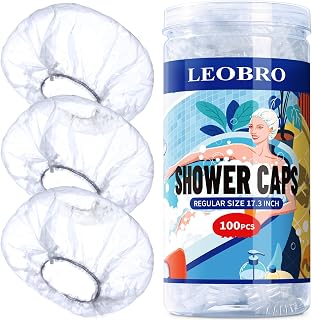 LEOBRO 100 Pack Disposable Clear Shower Caps for Women, 17.3 Inch Tear-Resistant Plastic Hair Caps for Shower, Treatment & Travel