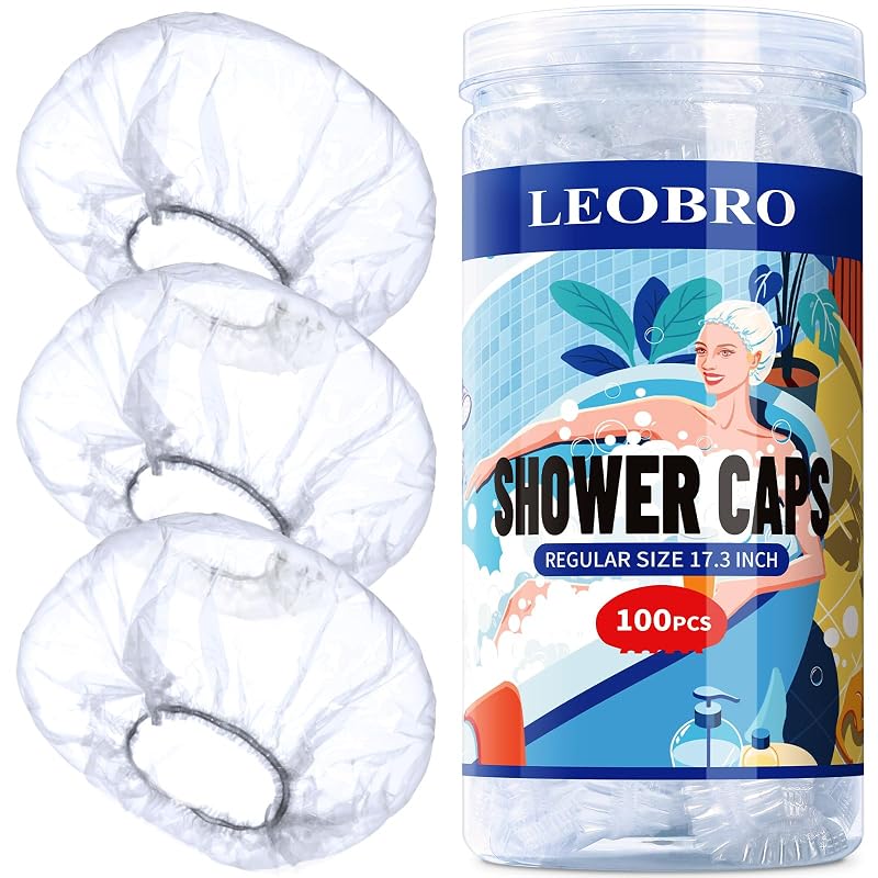 Toucas de banho descartáveis LEOBRO transparentes, pacote com 100, tamanho regular 17,3 polegadas